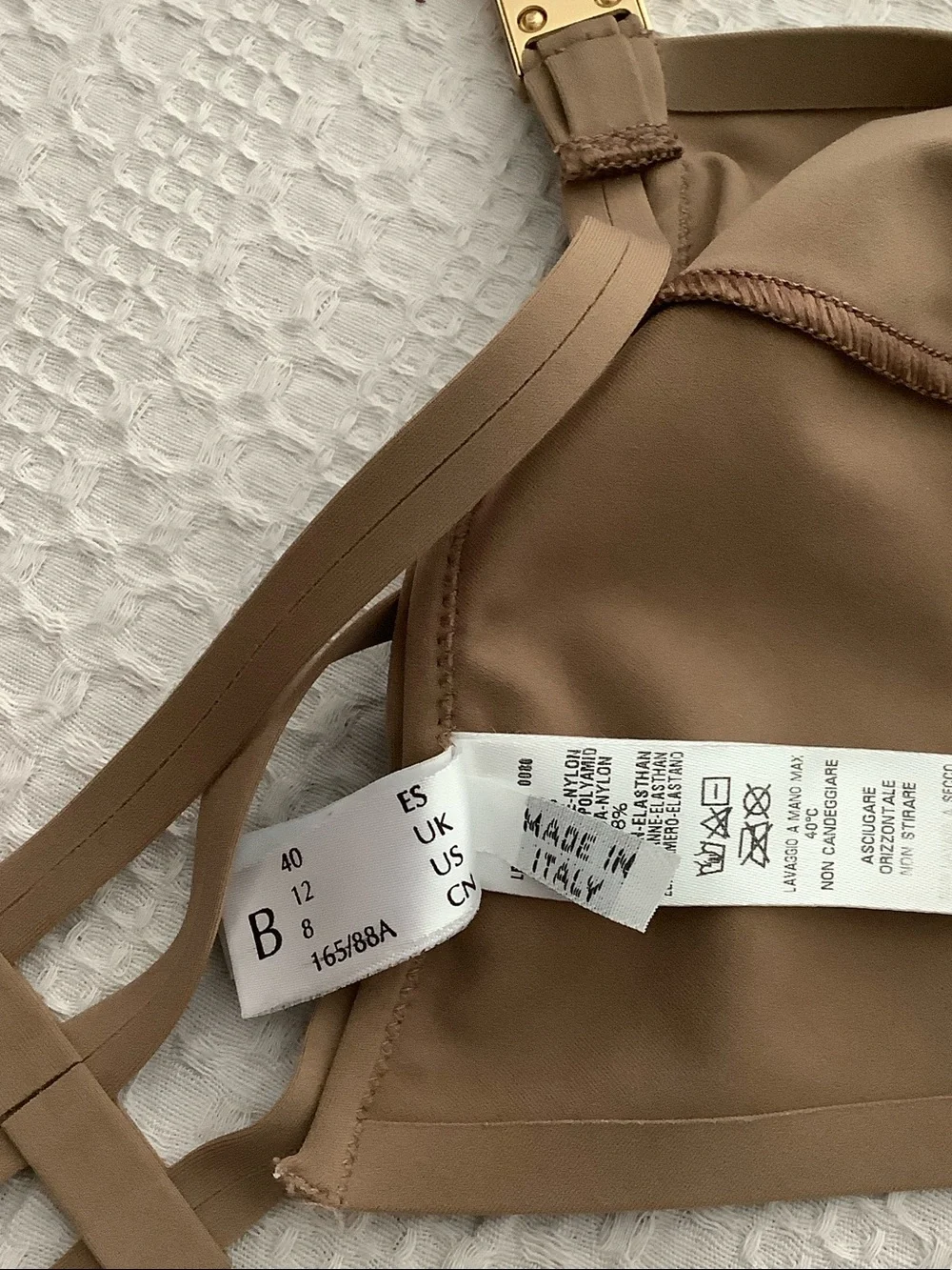 La Perla Nude Tan Triangle Swim Top with Gold Clasp